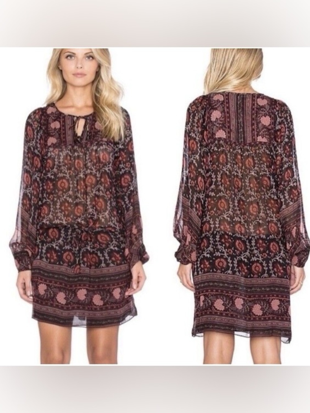 Ulla Johnson Aida Dark Floral Silk Long Sleeve Dress Size 4 EUC